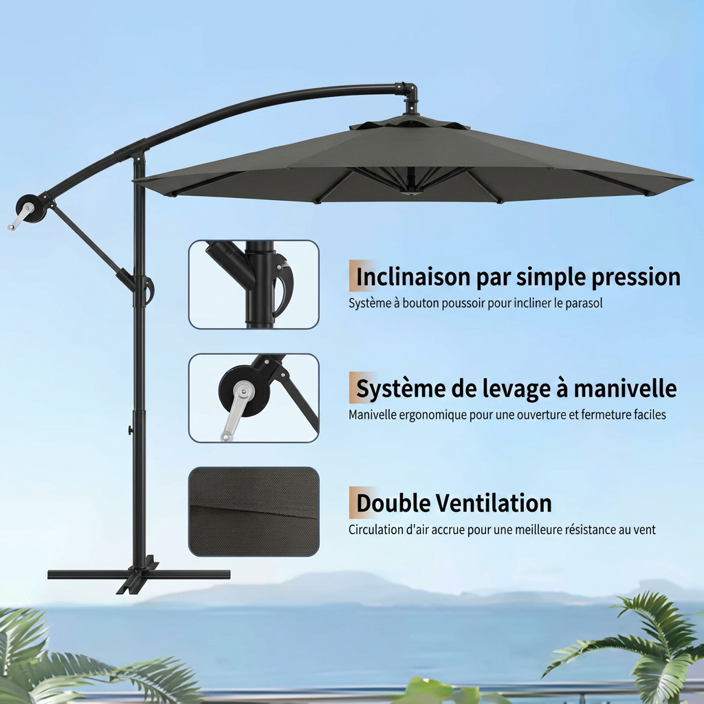 Parasol Déporté 300 cm Rotatifger
