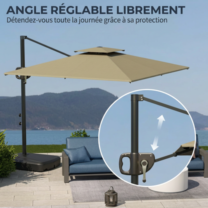 Parasol déporté carré double toit