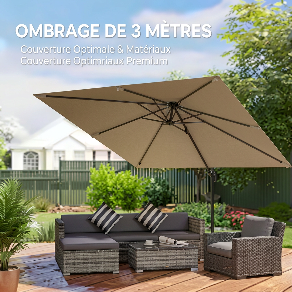 Parasol déporté carré 3x3 mtert
