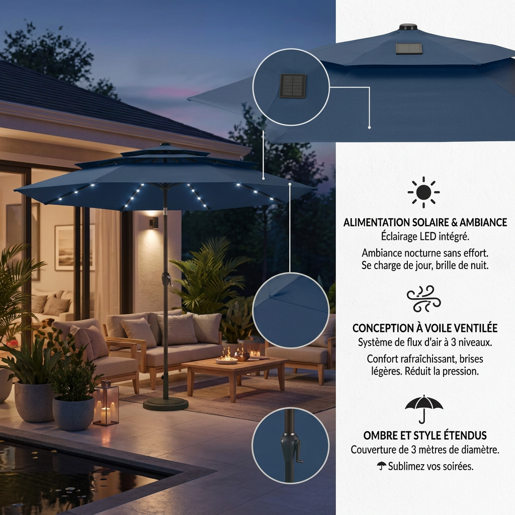 Parasol solaire 3 niveaux bleugert