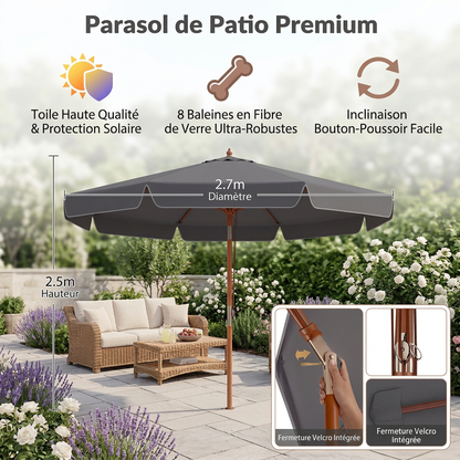 Parasol bois 300 cm toile grise