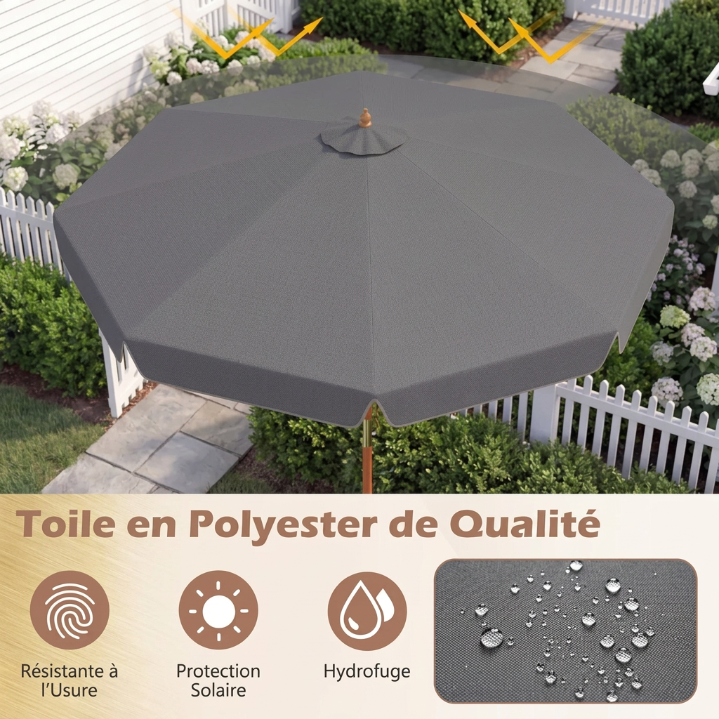 Parasol bois 300 cm toile grise