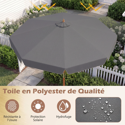 Parasol bois 300 cm toile grise