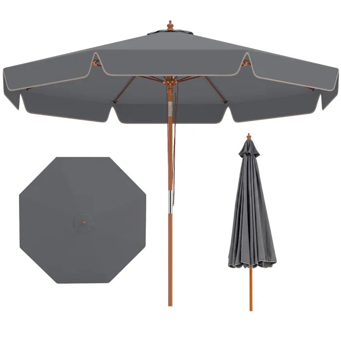 Parasol bois 300 cm toile grise