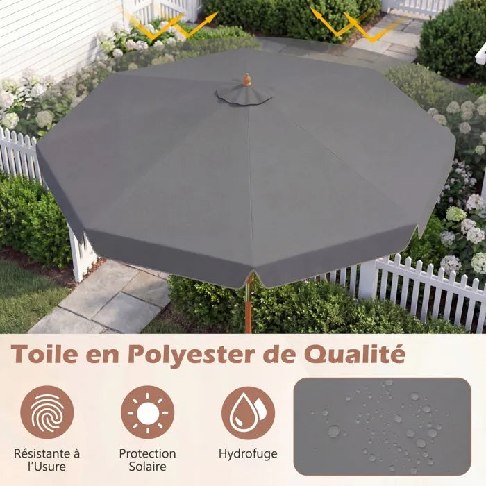 Parasol bois 300 cm toile grise