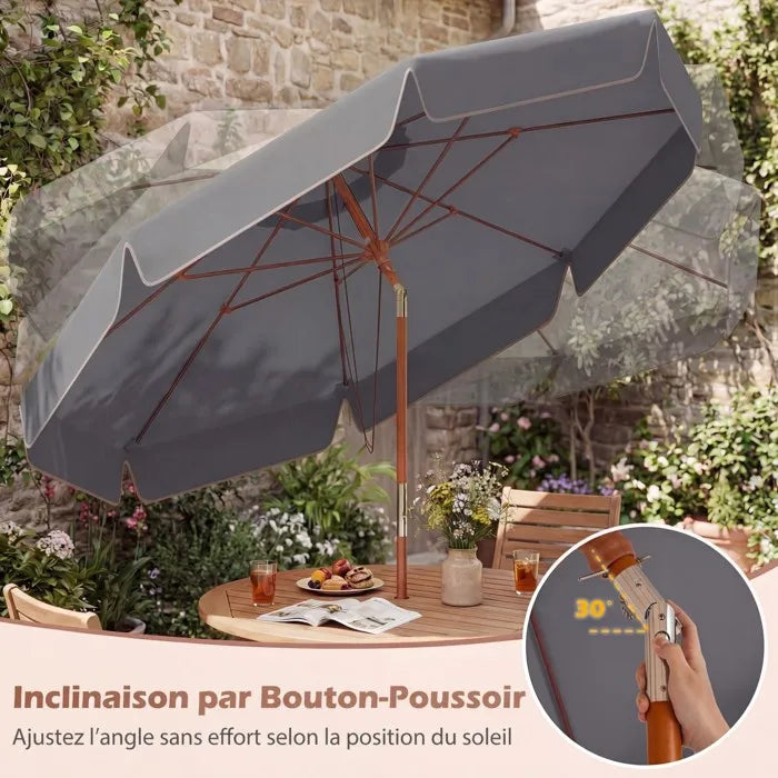 Parasol bois 300 cm toile grise